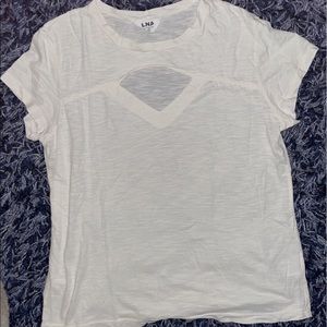 Womens LNA white t shirt with triangle cut out